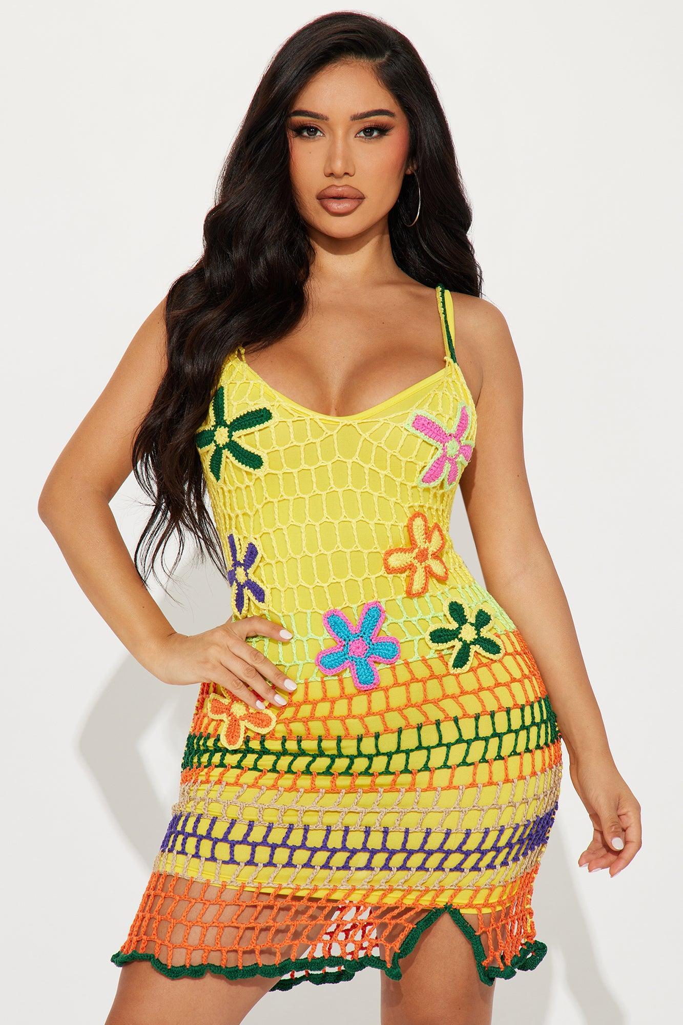 Naomi Crochet Micro Mini Dress - Yellow/combo Product Image