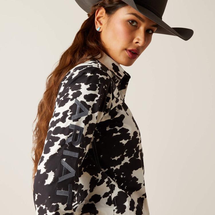 Ariat® Ladies L/S Wrinkle Resist Team Kirby Stretch Cow Print Button Down Product Image