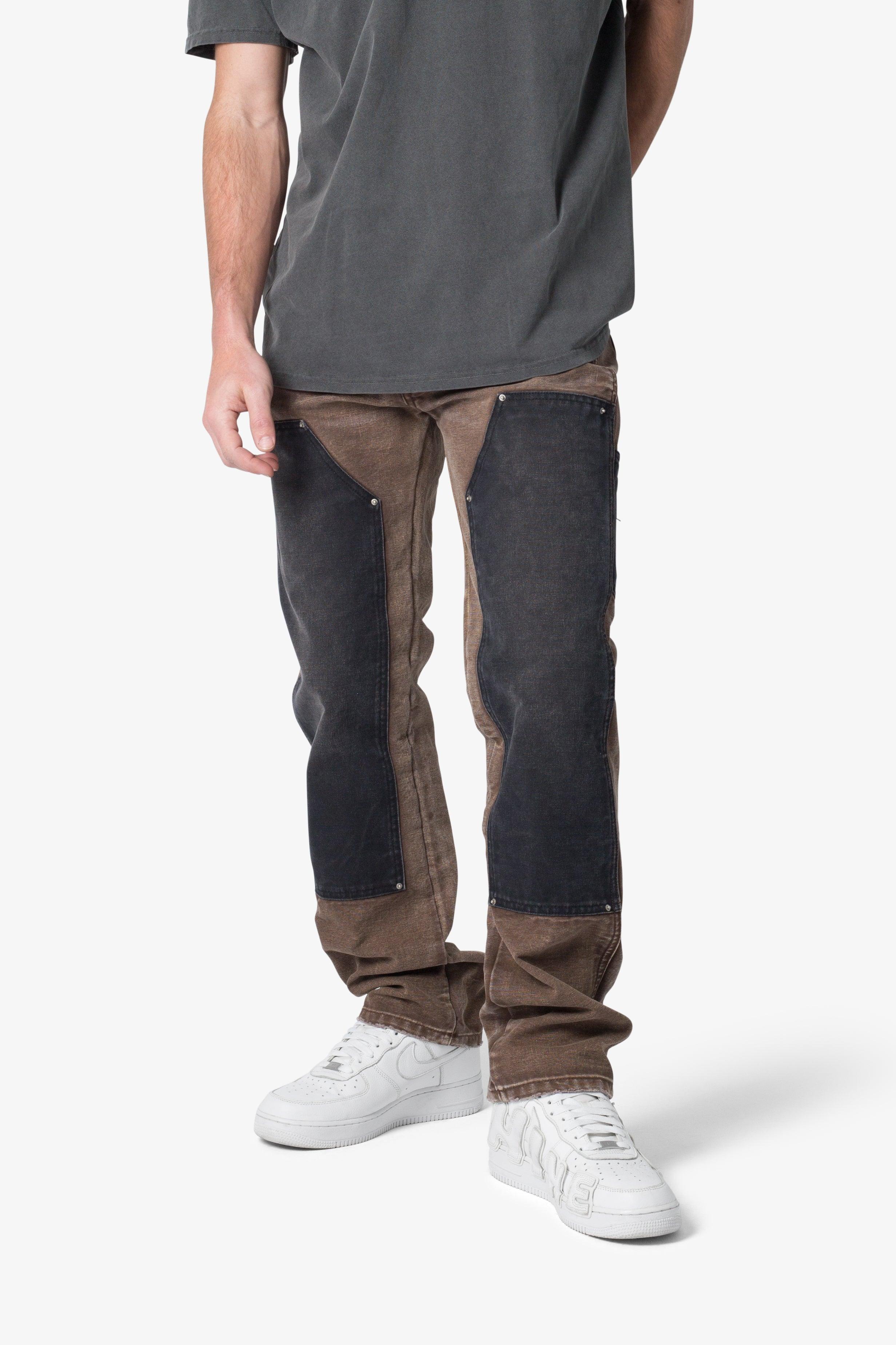 Contrast Double Knee Denim - Brown Product Image