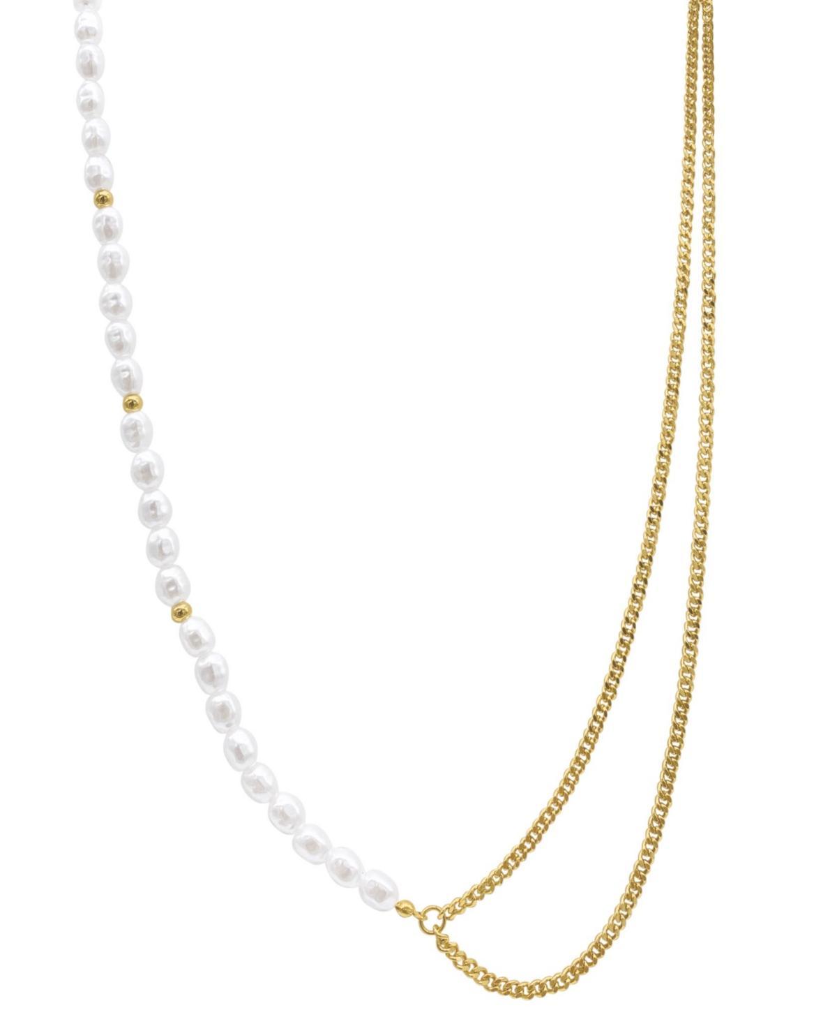 Adornia Draped Simulated Pearl & Curb Chain Necklace, Womens, White Product Image