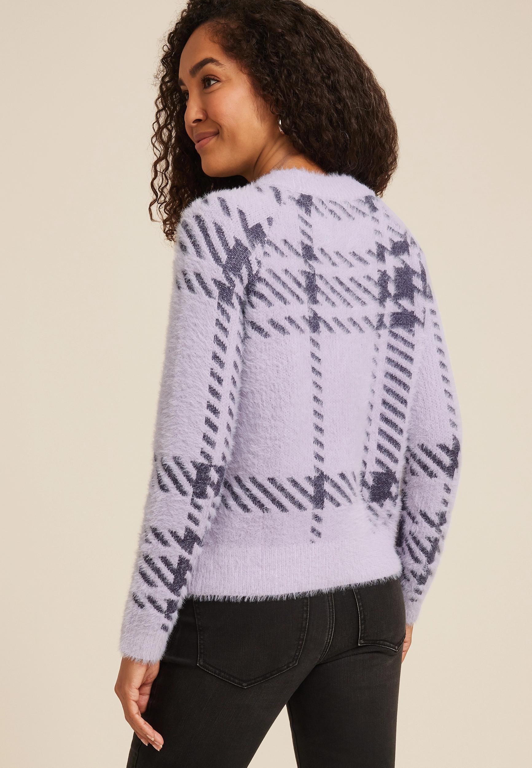 Fuzzy Plaid Knit Sweater Product Image