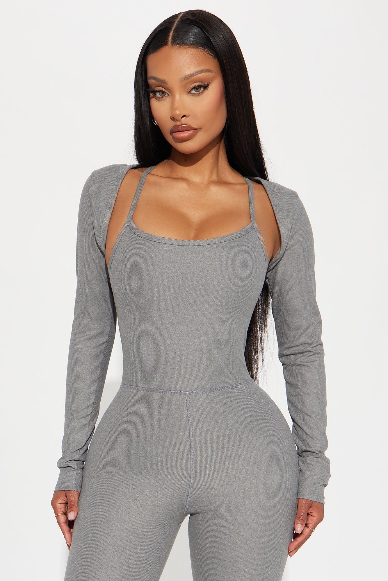 Unbothered Seamless Jumpsuit Set - Heather Grey Product Image