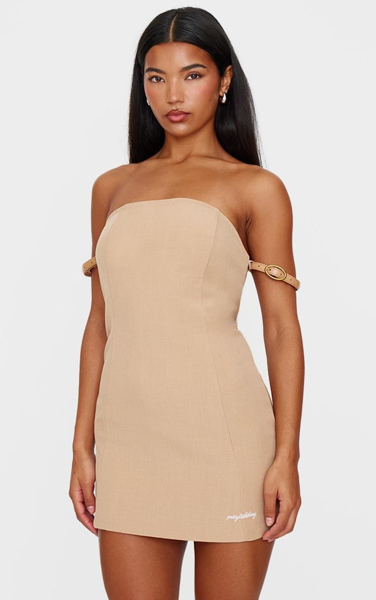 PRETTYLITTLETHING Camel Belt Strap Detail Bodycon Dress Product Image