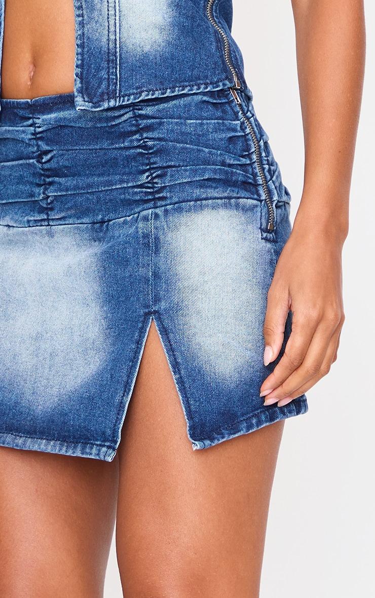 Bleach Wash Split Detail Denim Mini Skirt Product Image