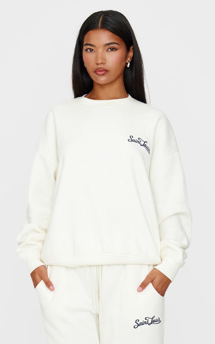 Cream Contrast Embroidered Saint Louis Oversize Sweatshirt Product Image