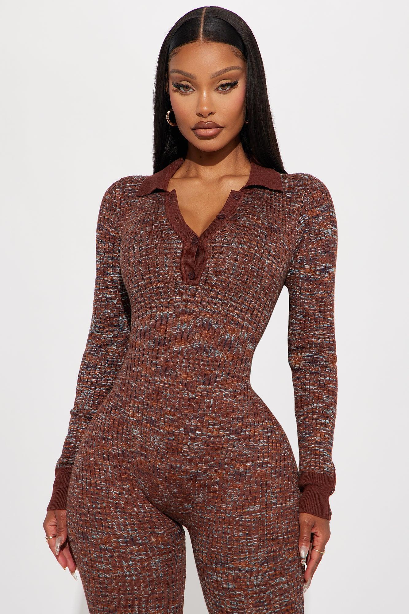 Never Lose Me Sweater Jumpsuit - Brown/combo Product Image