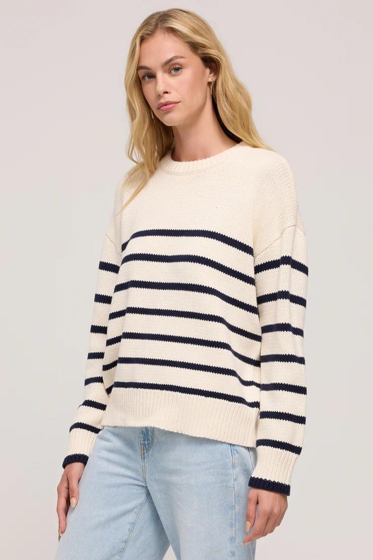 Boyfriend Stripe Sweater- Sea Salt Product Image