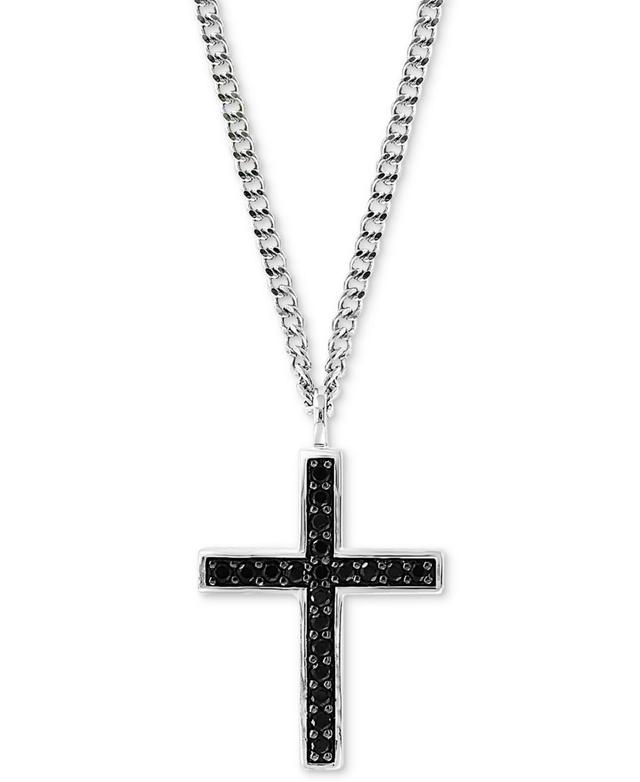 Effy Mens Black Spinel Cross Pendant Necklace 22 in Sterling Silver Product Image