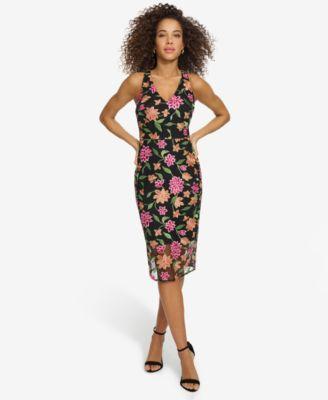 Siena Womens Embroidered-Mesh V-Neck Sheath Dress Product Image