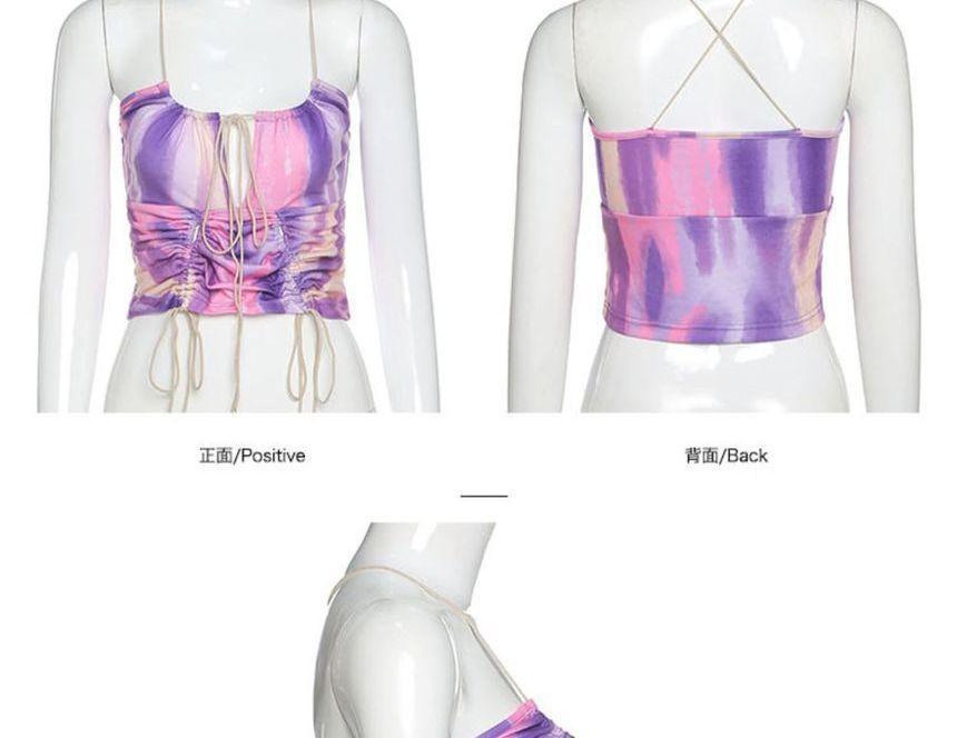 Drawstring Ruched Tie-Dyed Cropped Camisole Top Product Image