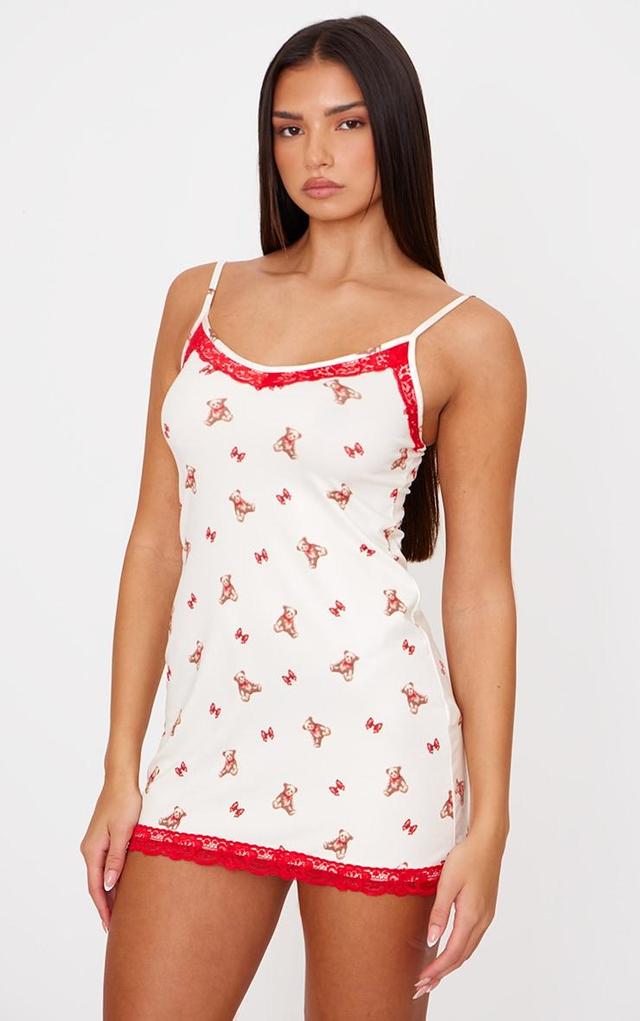 Cream Teddy Print Lace Trim Cami Nightie Product Image