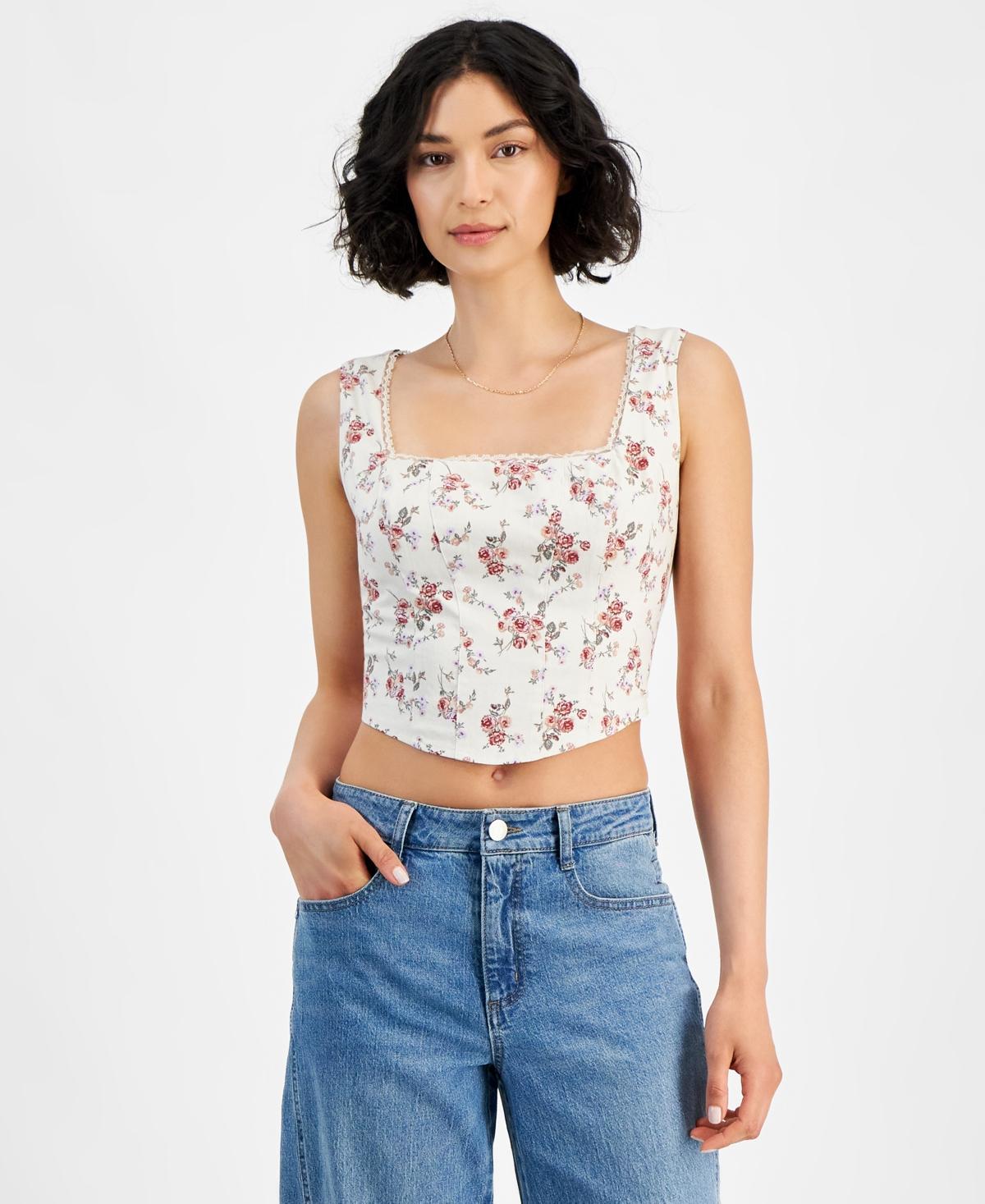 And Now This Womens Printed Woven Sleeveless Corset Top, Created for Macys Product Image