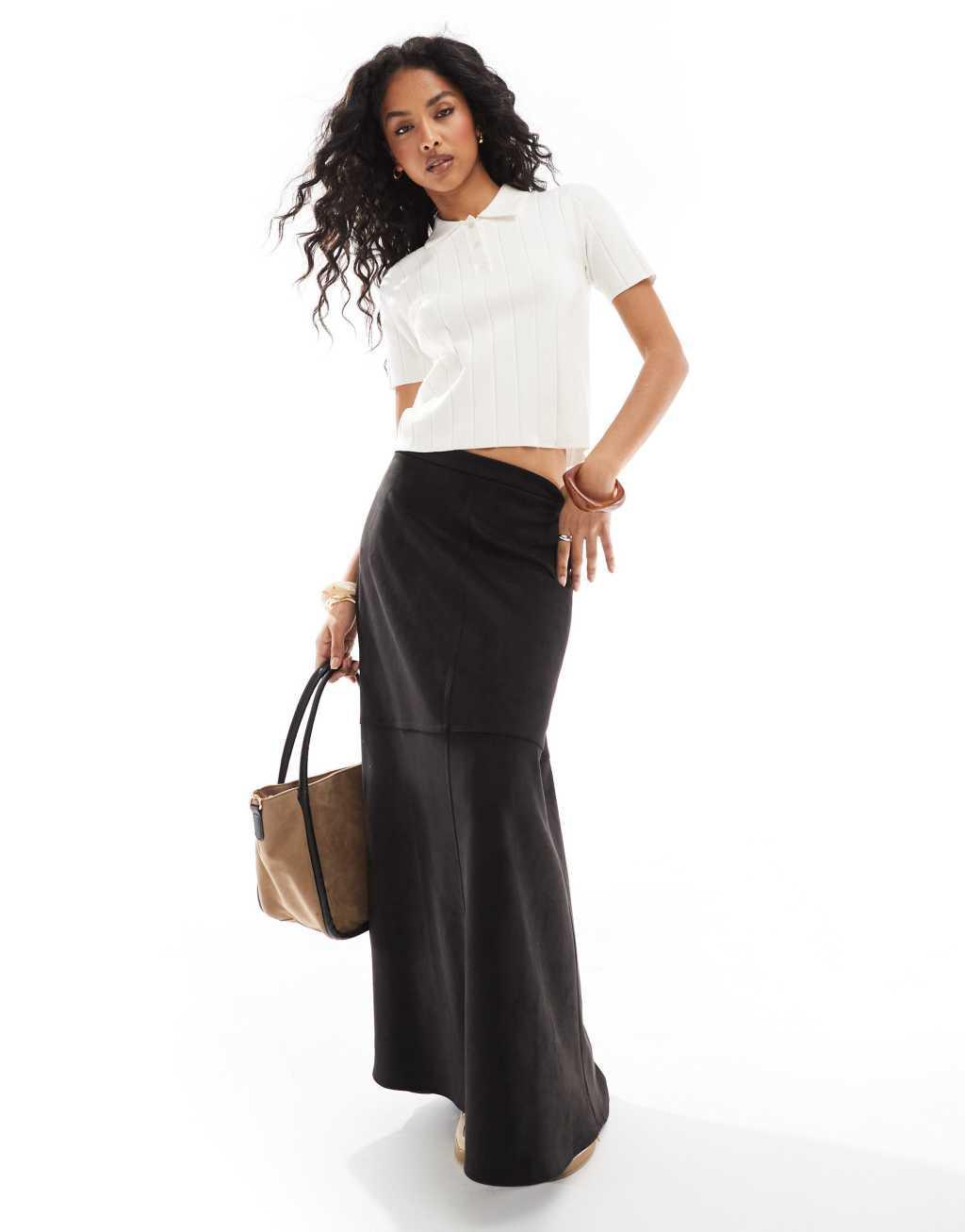 ASOS DESIGN suedette circle maxi skirt in black Product Image