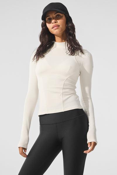 Ribbed Mesmerize Mock Neck Long Sleeve - Ivory Product Image