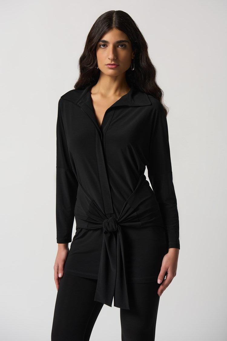 Silky Knit Collared Tunic - Black Product Image