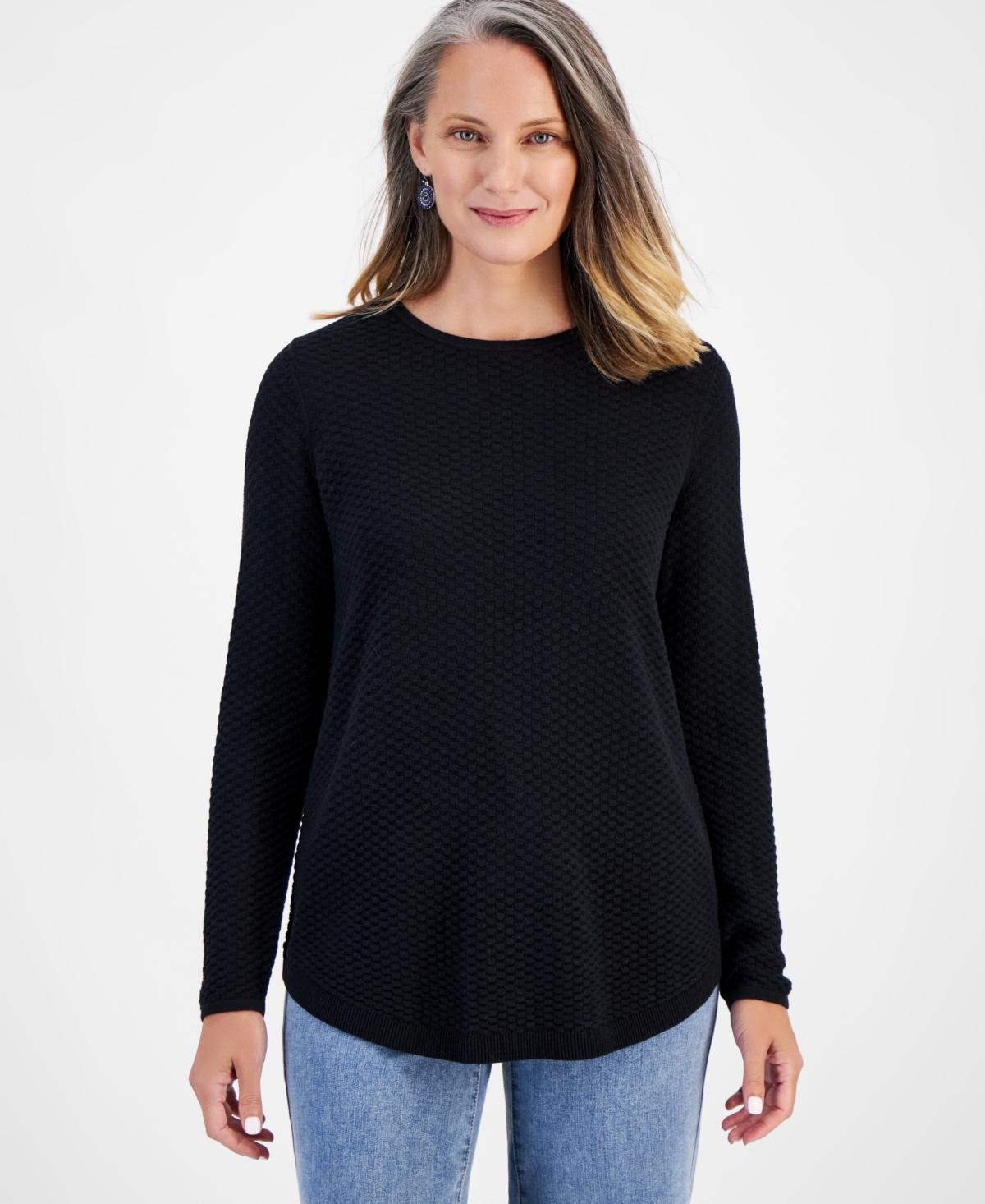 Style & Co Womens Cotton Curved-Hem Stitch Sweater, Created for Macys Product Image