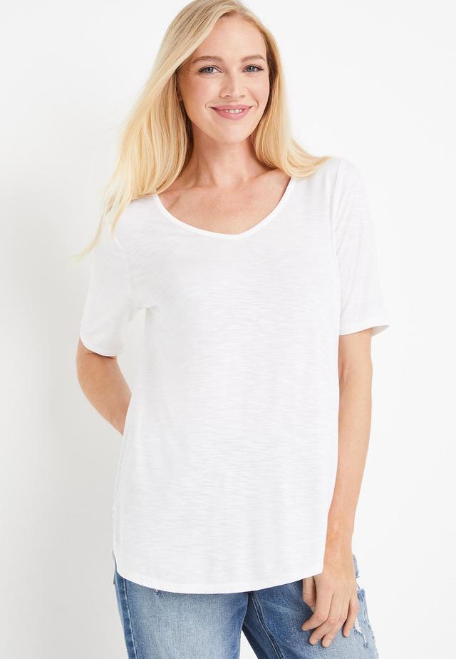 24/7 Olivia Solid V Neck Tunic Tee Product Image