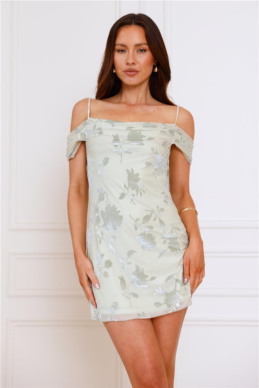 Match Magic Off Shoulder Mini Dress Sage Product Image