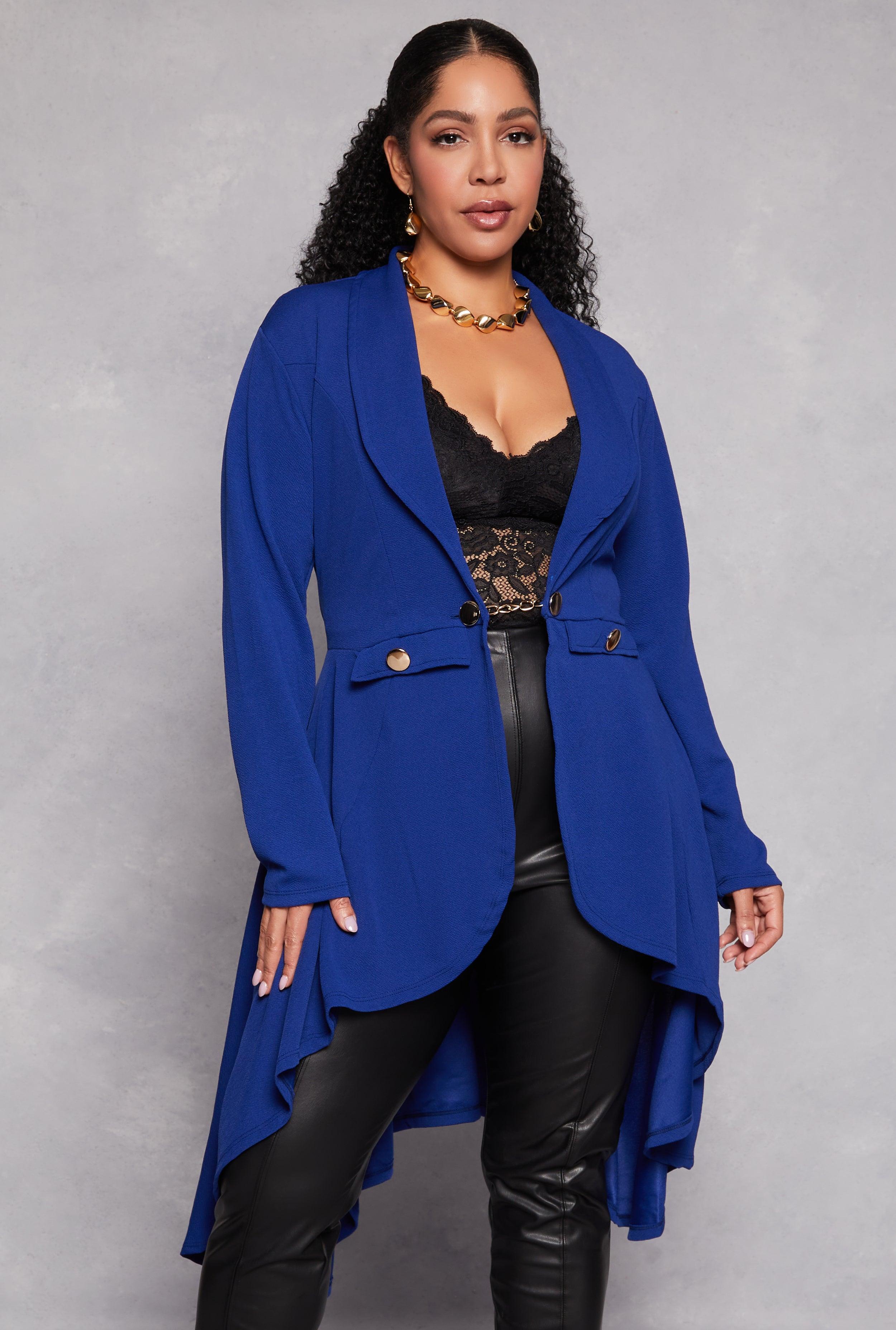 Womens Plus Size Chain Button High Low Blazer Product Image