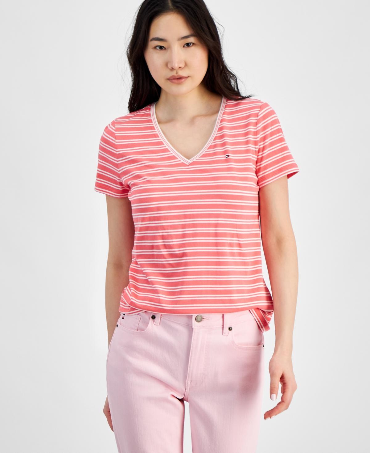 Tommy Hilfiger Womens Short-Sleeve Double Striped Tee Product Image