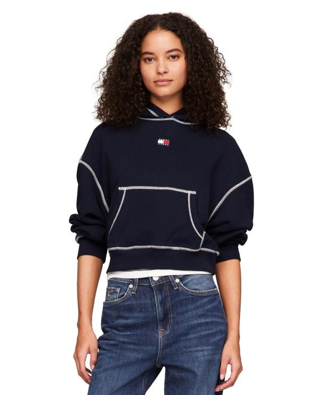 Tommy Jeans Womens Boxy Topstitch Cotton Logo Hoodie Product Image