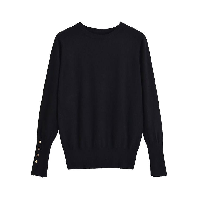 Long Sleeve Crew Neck Plain Knit Top product image