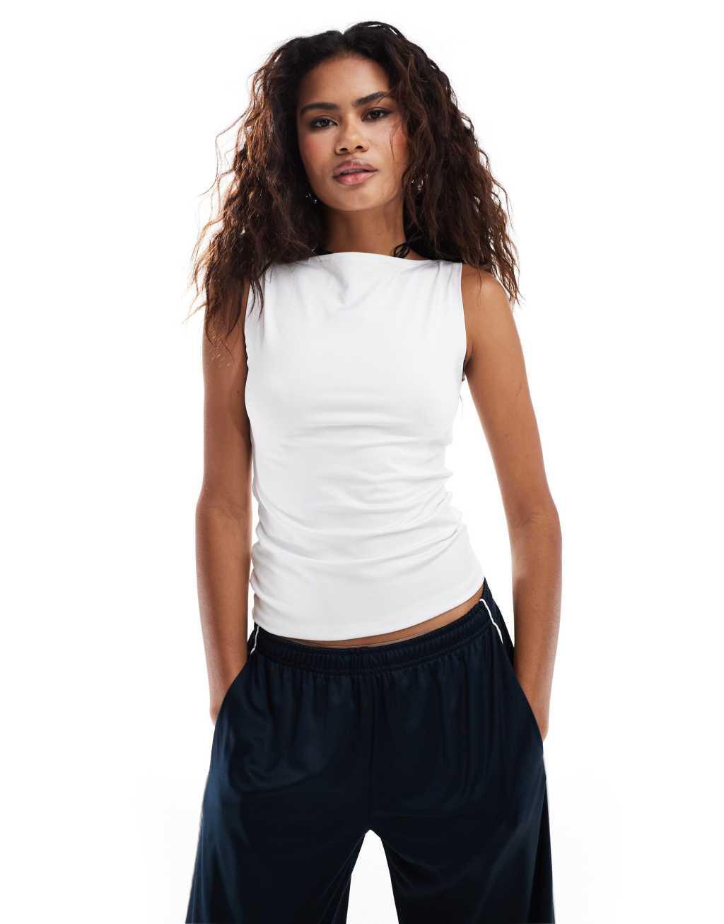 Weekday Annie boat neck tank top in white product image