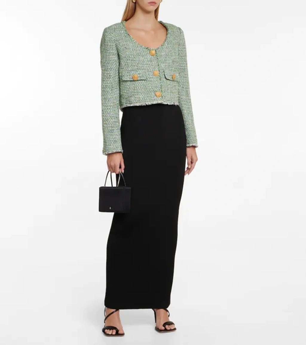 Cropped Button-embellished Metallic Bouclé-tweed Jacket In Green,blue,metallic Product Image