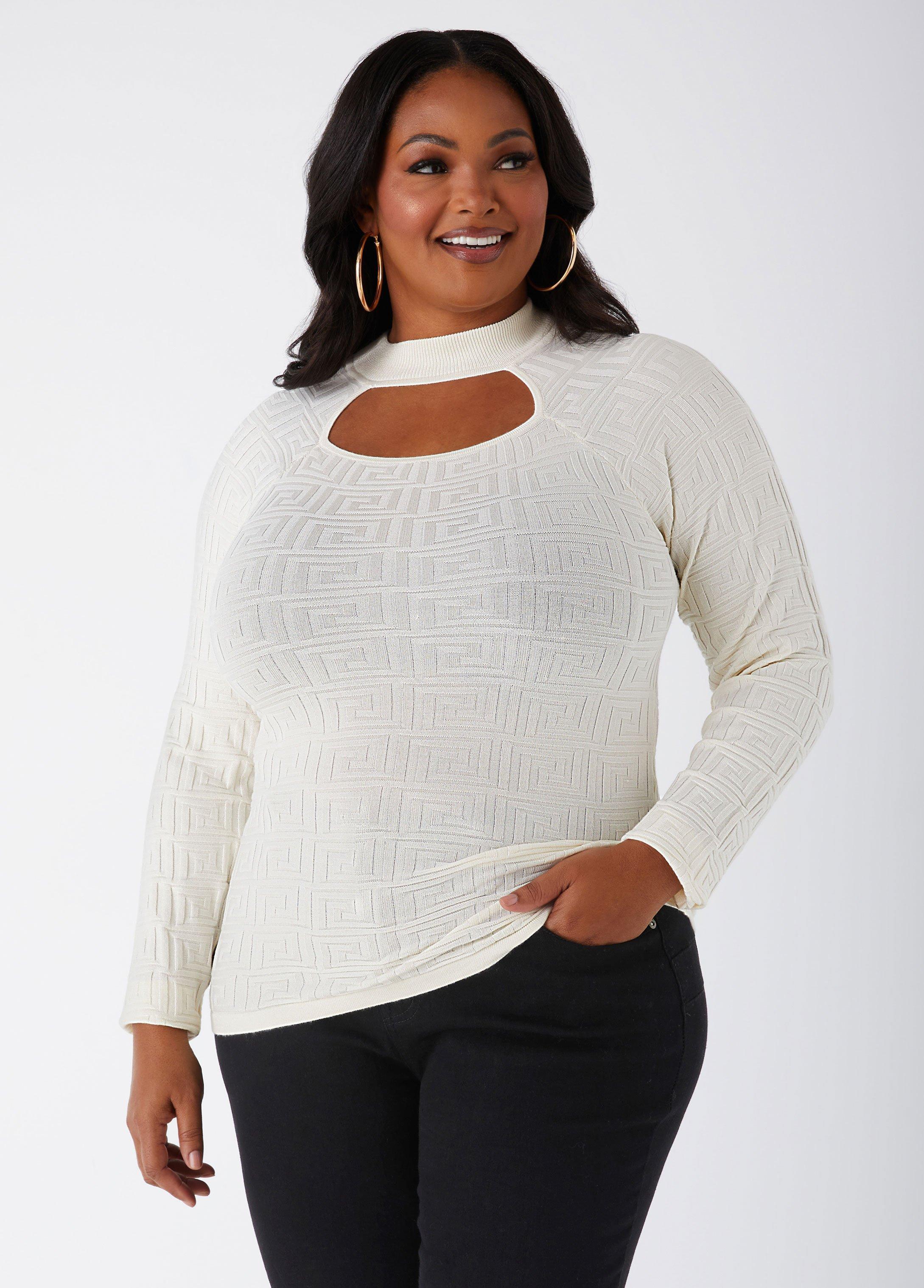 Plus Size Geo Jacquard Sweater Ashley Stewart Product Image