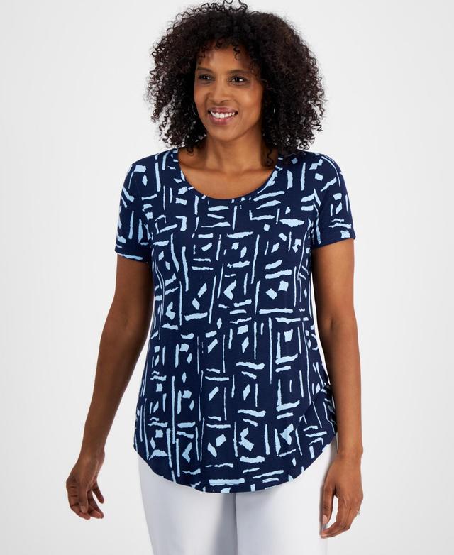 Women's Printed Short Sleeve Scoop-Neck Top, Created for Macy's Product Image