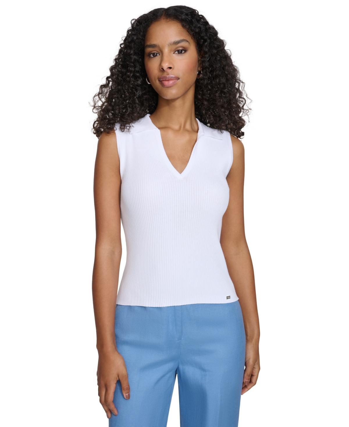 Calvin Klein Womens Ribbed V-Neck Sleeveless Sweater Top Product Image