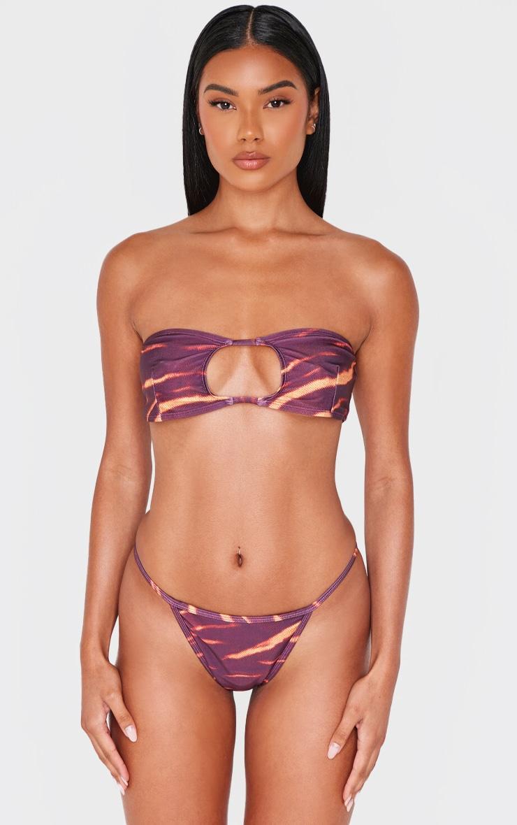 Burgundy Abstract Print Cheeky Bikini Bottoms Product Image