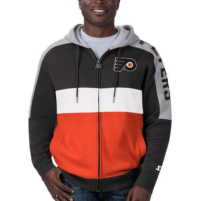 Mens Starter Black/Orange Philadelphia Flyers Playoffs Color Block Full-Zip Hoodie Product Image