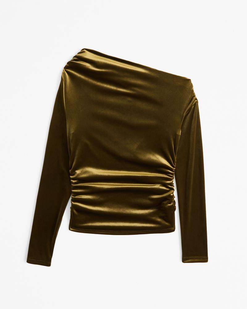 Long-Sleeve Off-The-Shoulder Draped Top Product Image