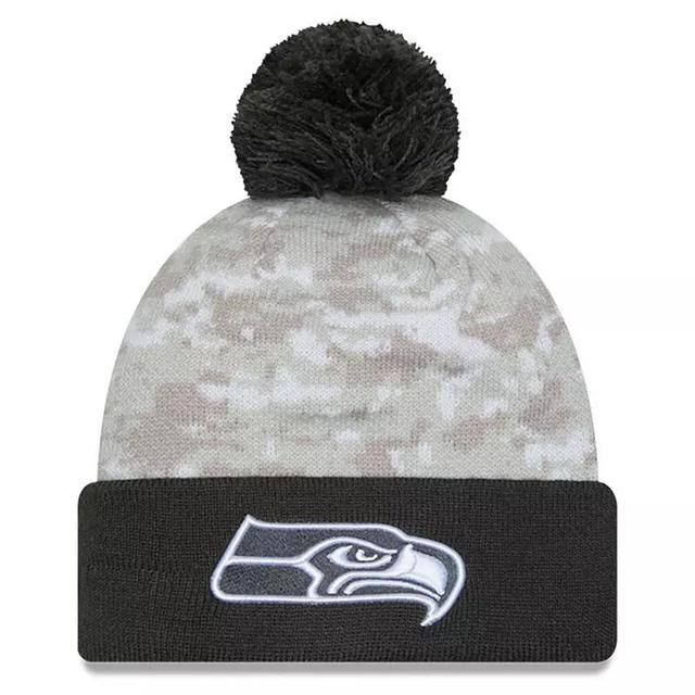 Mens New Era /Graphite Seattle Seahawks 2024 Salute To Service Digital Camo Cuffed Knit Hat with Pom Product Image