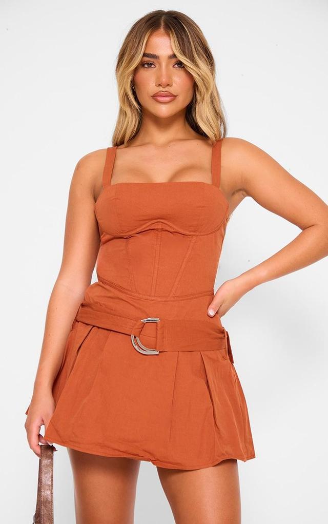 Rust Tailored Woven Underwired Belted Shift Dress Product Image