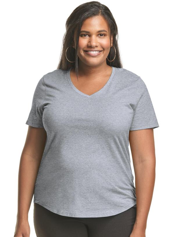 Hanes Just My Size Cotton Jersey Short Sleeve V-Neck T-Shirt (Plus ) Paleo Pink 3X Womens Product Image