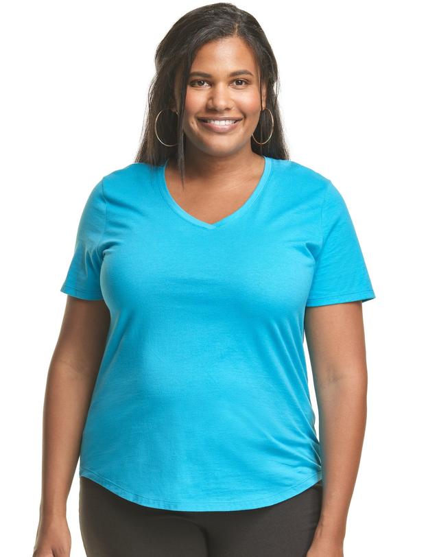 Hanes Just My Size Cotton Jersey Short Sleeve V-Neck T-Shirt (Plus ) Paleo Pink 3X Womens Product Image