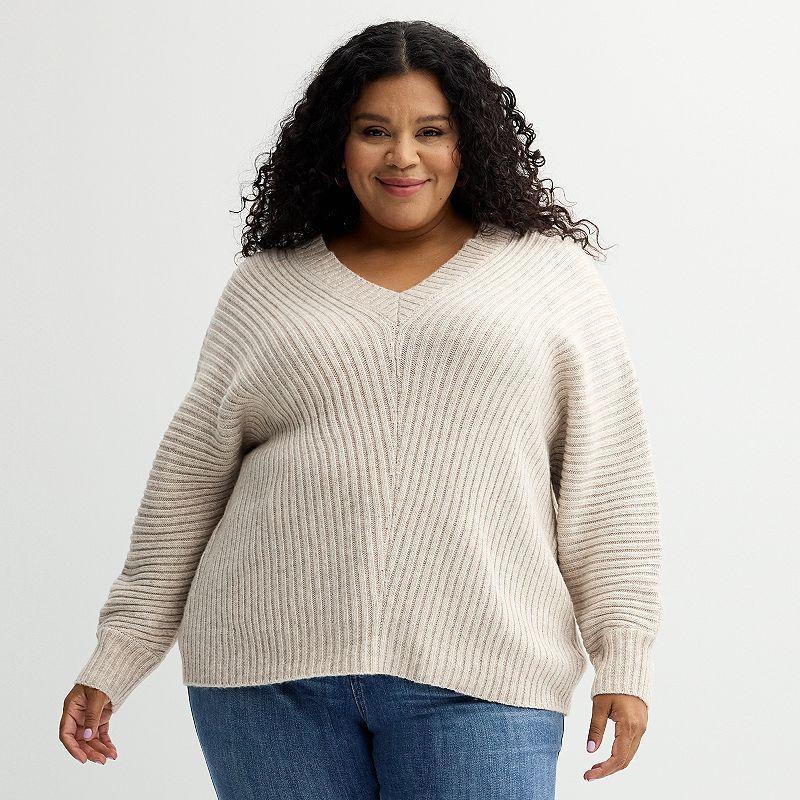 Plus Size Sonoma Goods For Life Dolman Sleeve V-Neck Sweater, Womens Lagoon Grey product image