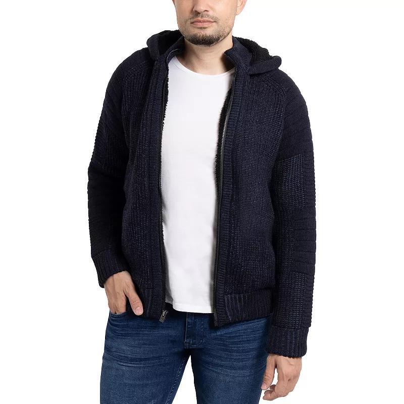 Mens Xray Full-Zip Hooded Sweater Jacket with Shoulder Patch Blue Product Image