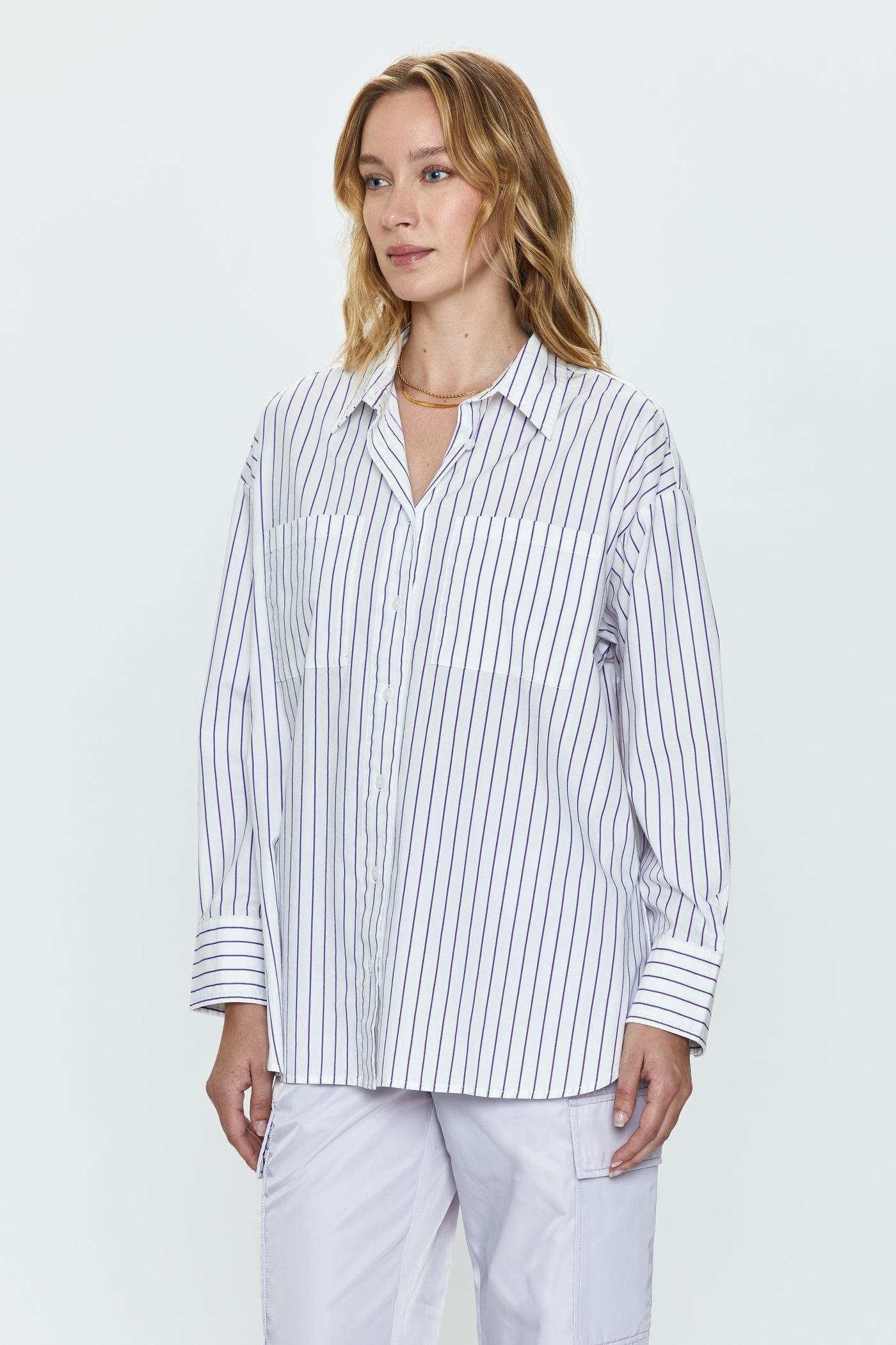 Rena Button Down Shirt- Violetta Stripe Product Image