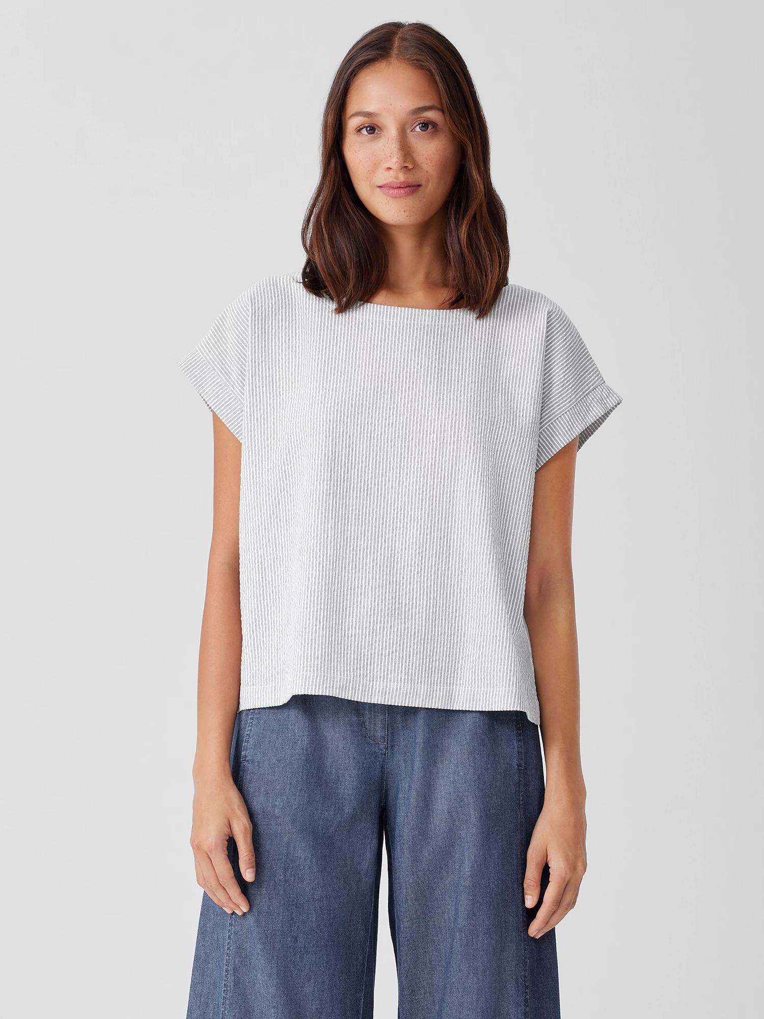 EILEEN FISHER Organic Cotton Ripple Ballet Neck Topfemale Product Image