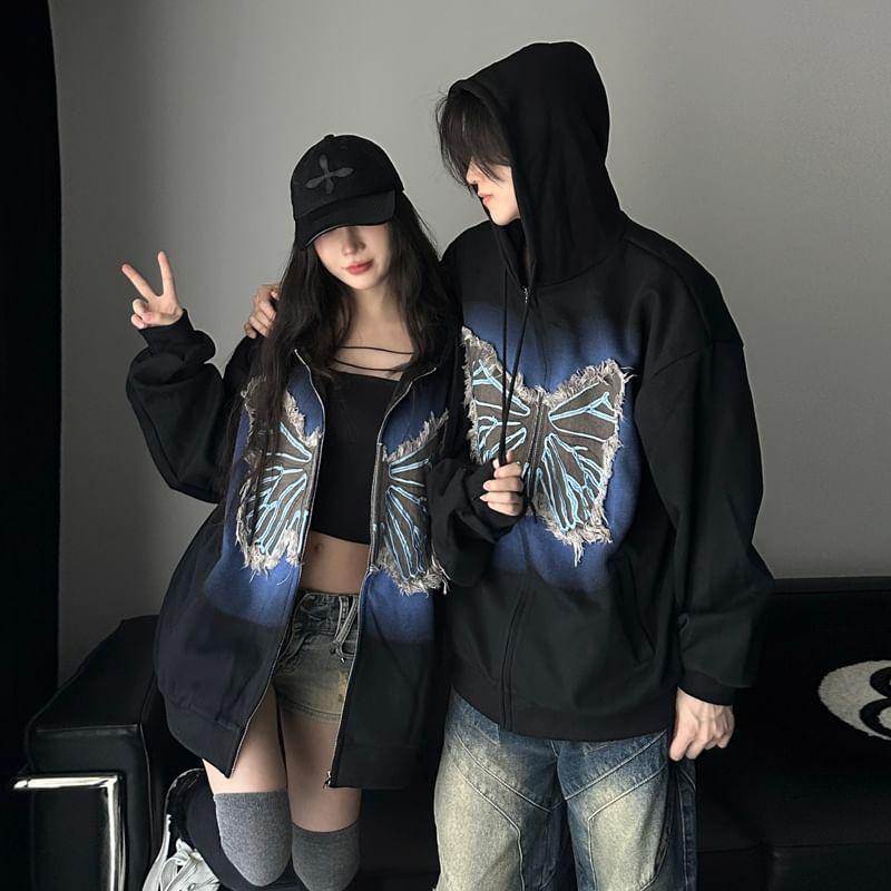 Couple Matching Butterfly Applique Zip Hoodie (Various Designs) Product Image