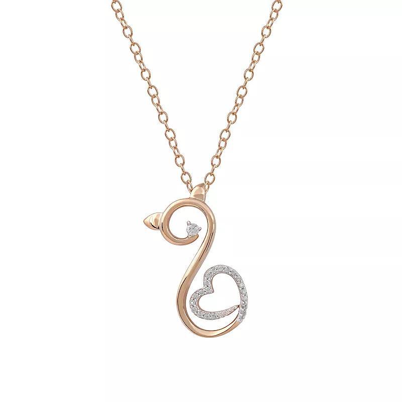 DeCouer Diamond Accent Heart Cat Swirl Pendant Necklace, Womens Rose Gold Tone Product Image