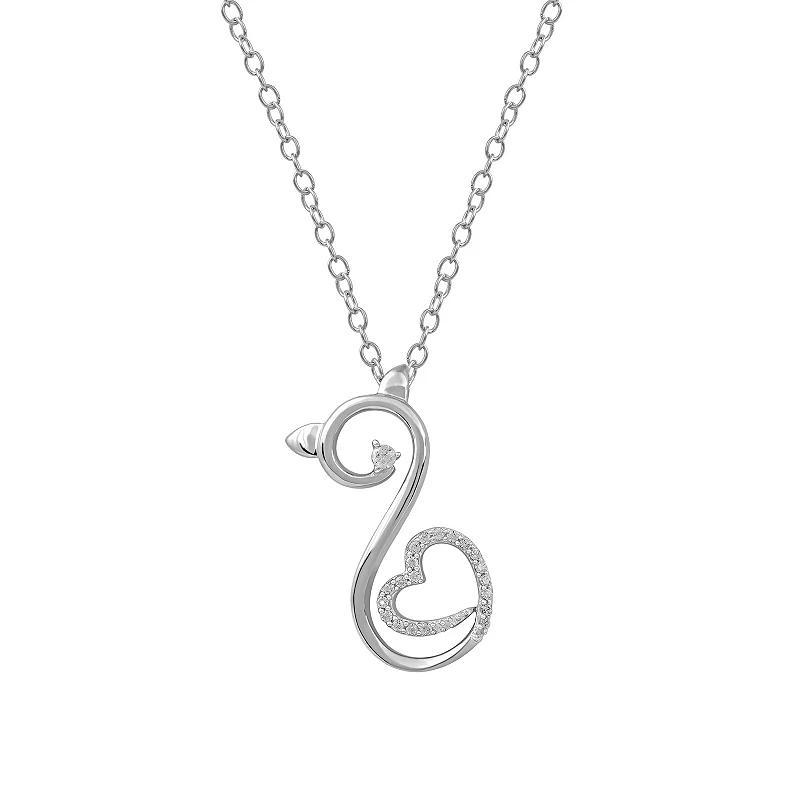 DeCouer Diamond Accent Heart Cat Swirl Pendant Necklace, Womens Rose Gold Tone Product Image