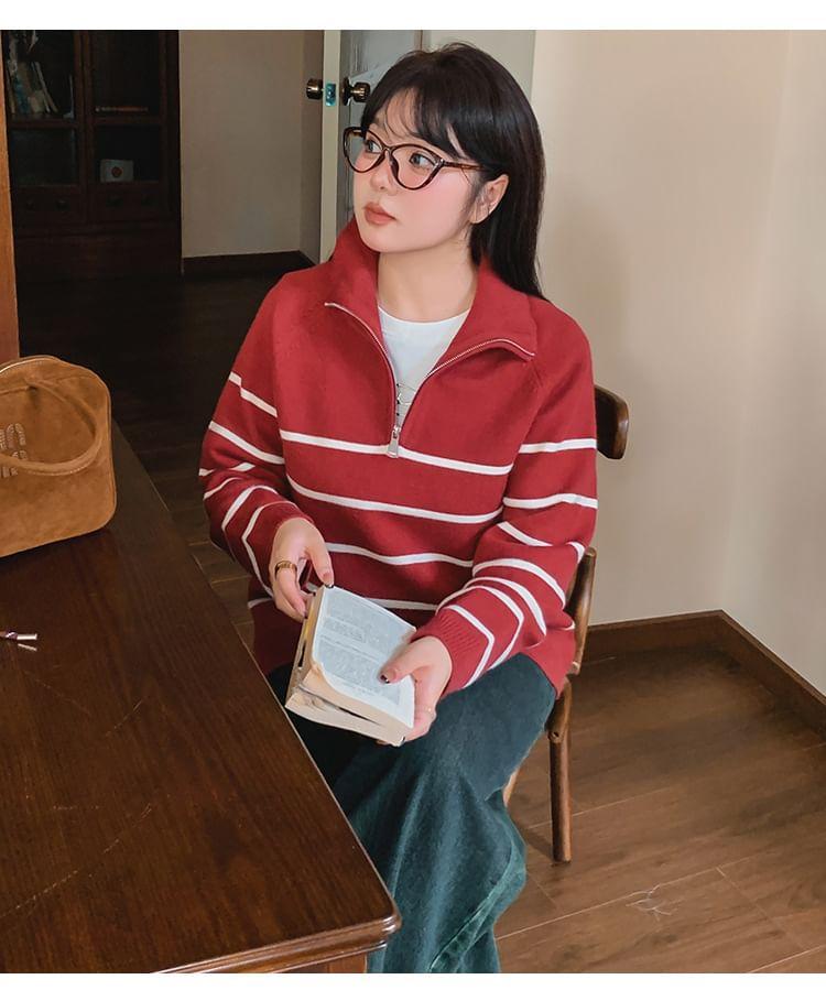 Long-Sleeve Striped Half-Zip Sweater Product Image