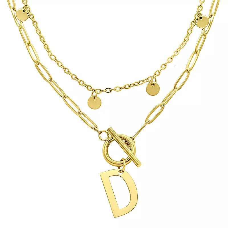 Adornia 14k Gold Plated Layered Initial Toggle Necklace, Womens Yellow Product Image