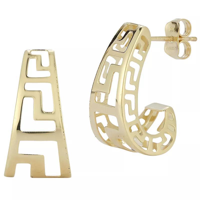 LUMINOR GOLD 14k Gold Greca J-Hoop Earrings, Womens Product Image