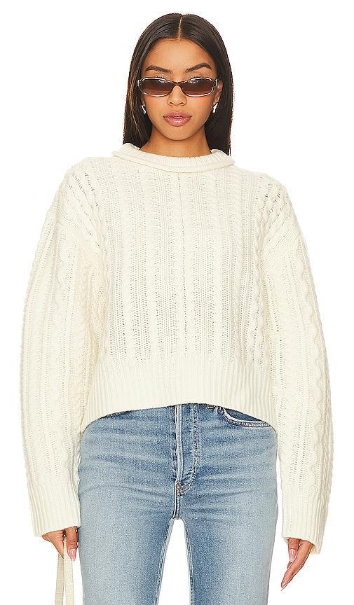 RE/DONE Crewneck Cable Pullover in Ivory. Size M, S, XS. Product Image