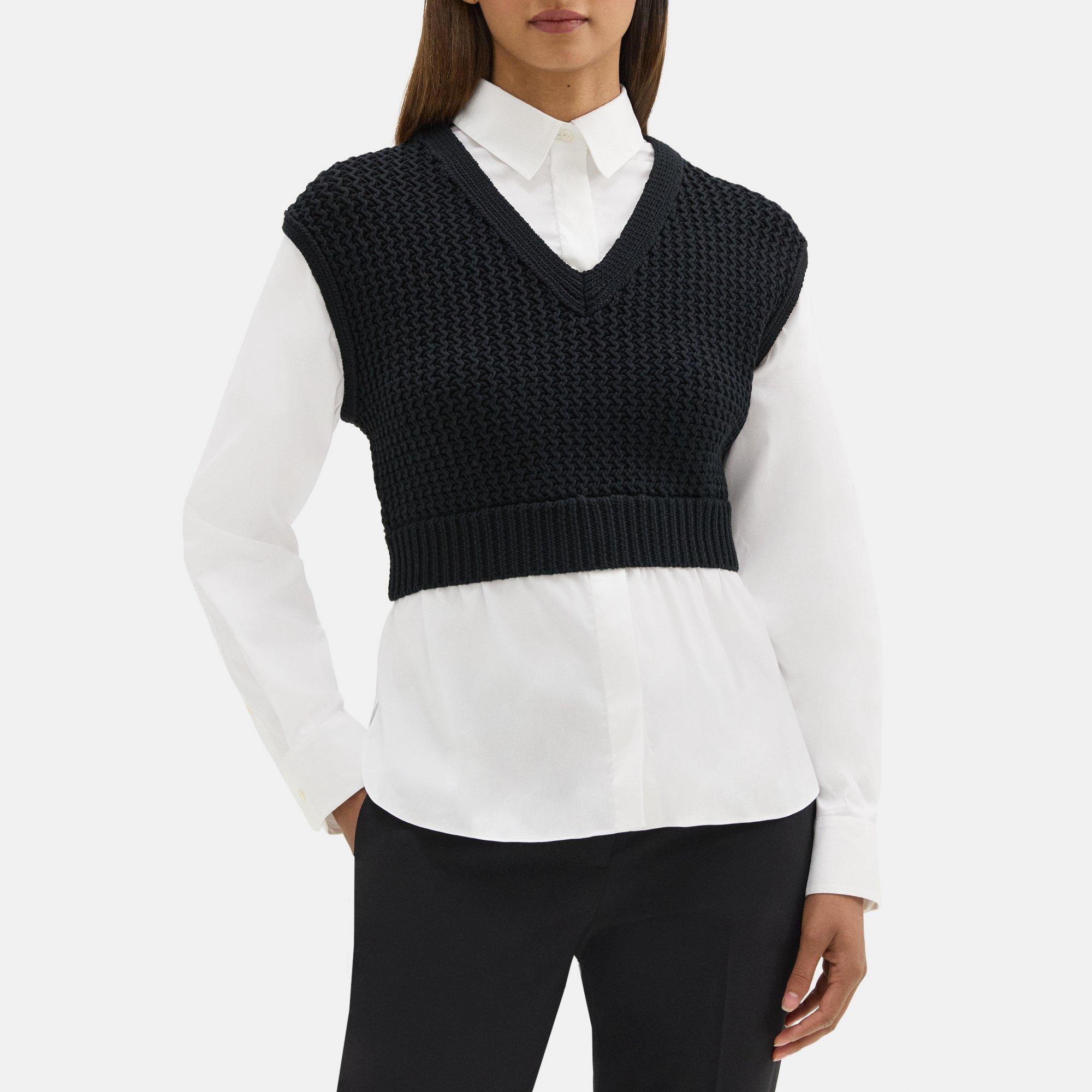 Cotton-Blend Layered Sweater Vest Shirt | Theory Outlet Product Image